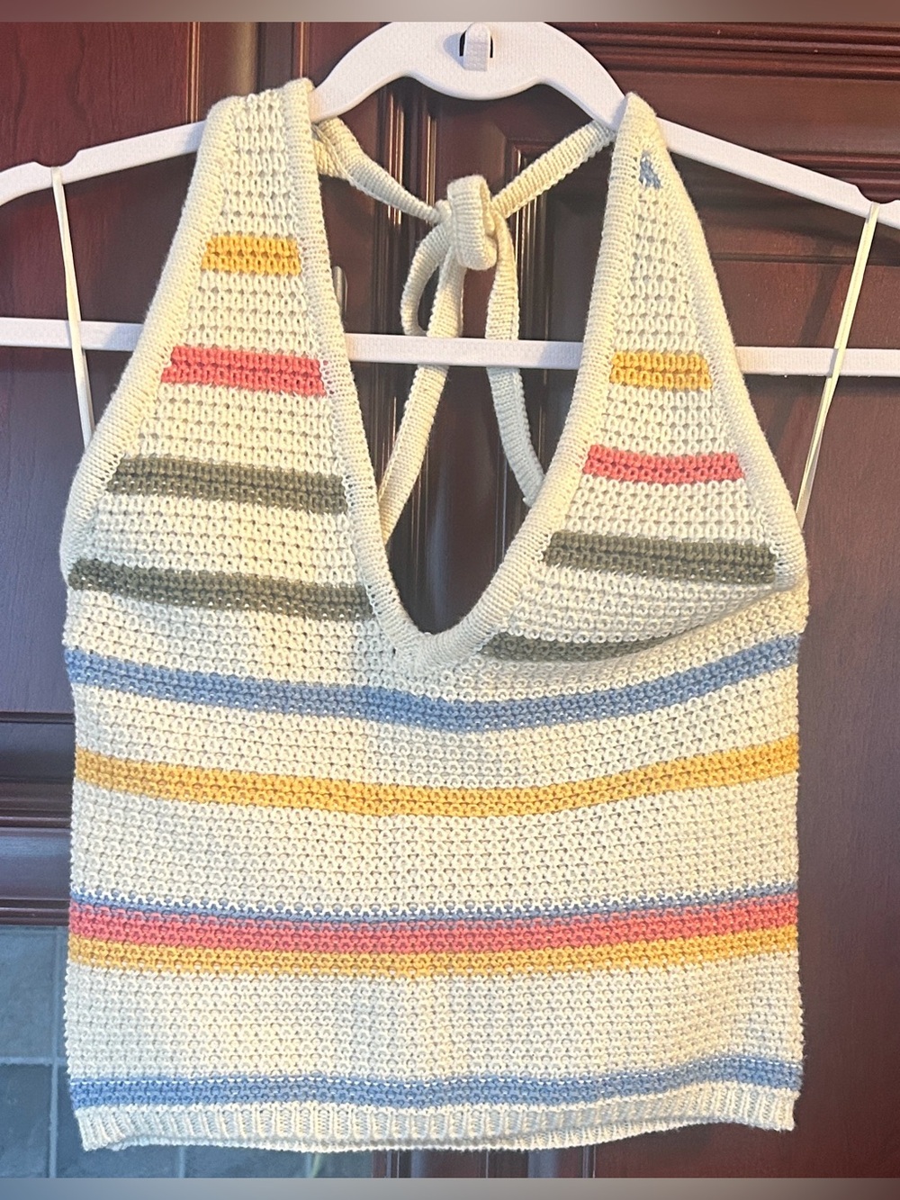 ZARA Crochet Stripe Halter Crop Top - Cream and Pastel Stripes size medium - Picture 9 of 12